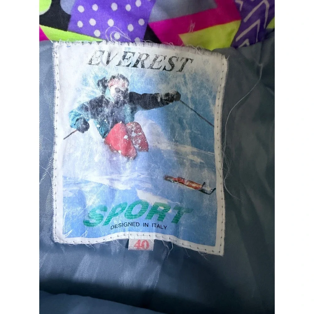 Everest Sport Ski Jacket 40 Silver Neon Geometric Vintage 100 Nylon - Picture 3 of 9